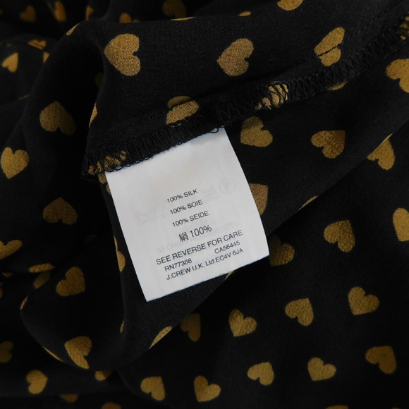 MADEWELL Silk Black Gold Heart Flip Button Back Tiered Top Blouse X-Small - Picture 14 of 16